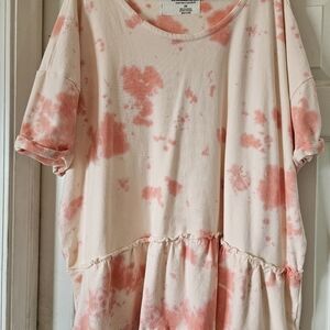 Women's Tie-Dye Short Sleeve Top - Coral and Cream